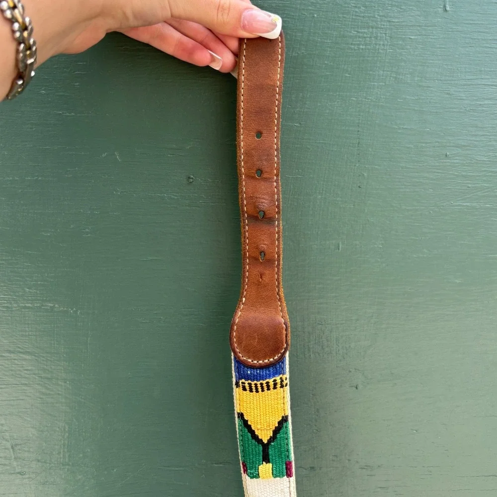 Mens Multicolor Vintage 90s Mayan Textile Leather Belt USA Vintage Western 40